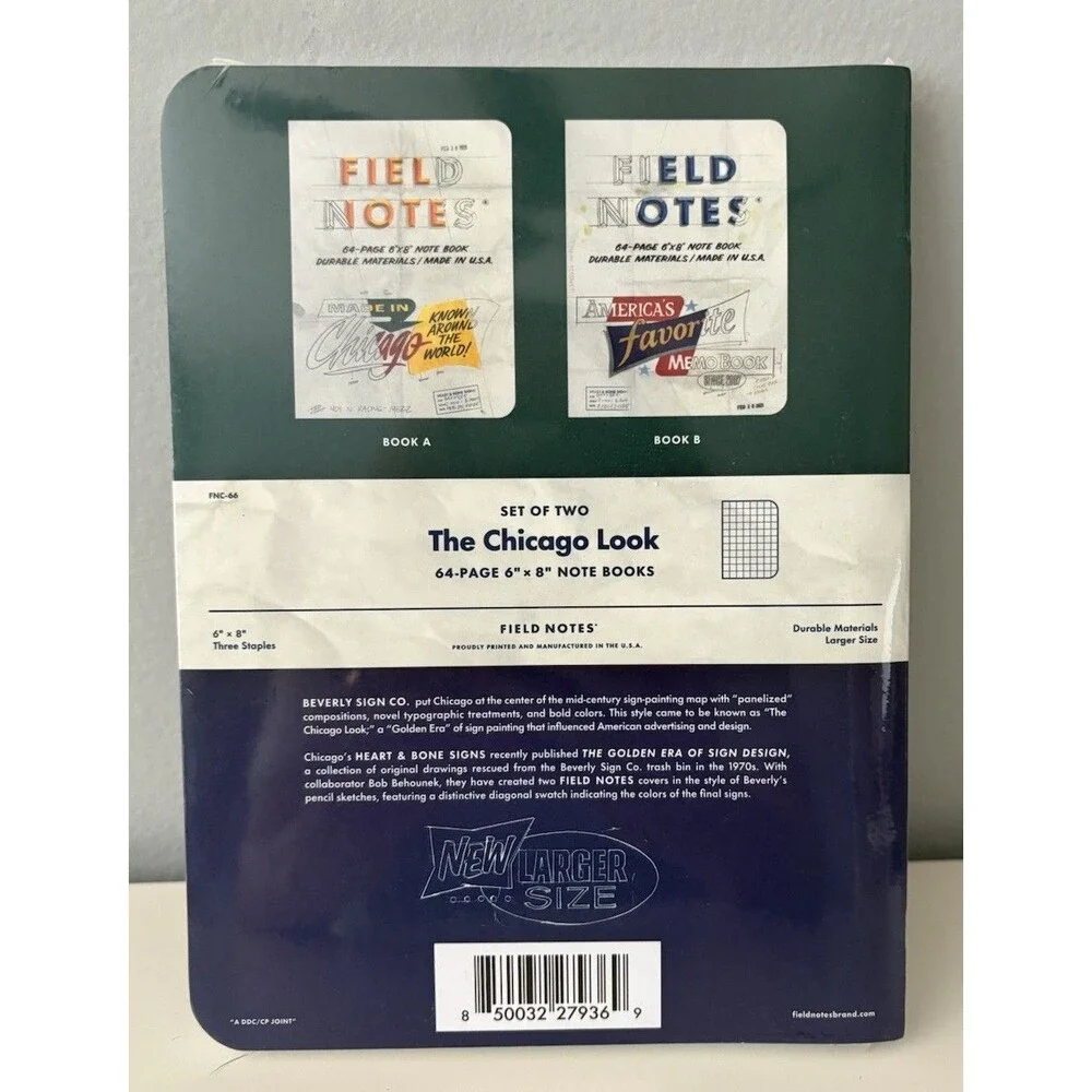 Field Notes 64 Page 6x8 Note Book Durable Materials USA Chicago 2 Pack New!